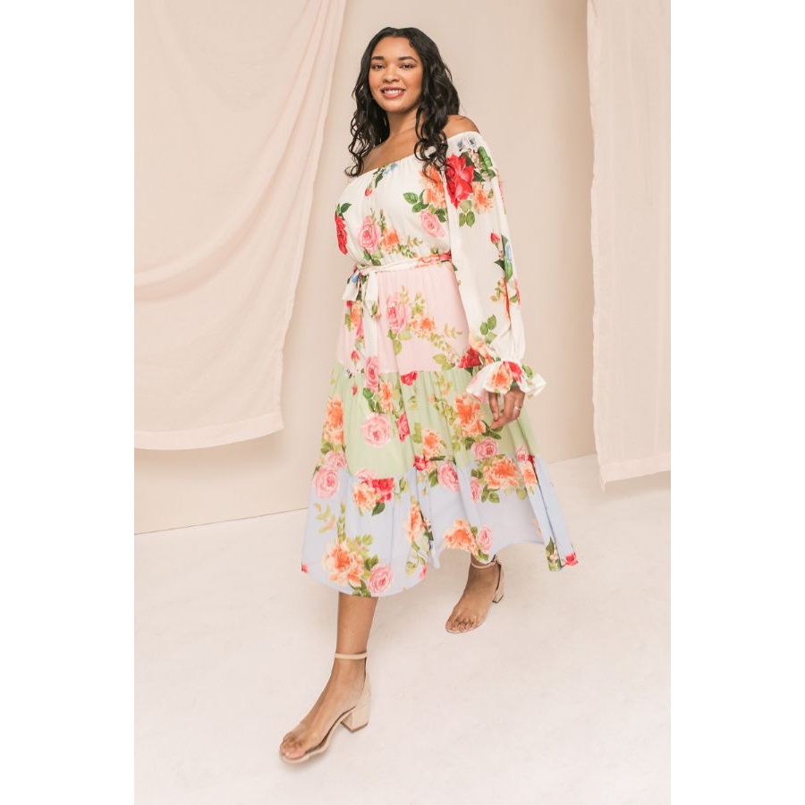 Curve Romantic Off the Shoulder Floral Dress - At The Boutique Cirencester