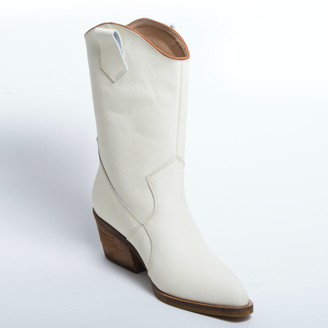 Genuine Leather Ivory Cowboy Boots - At The Boutique Cirencester