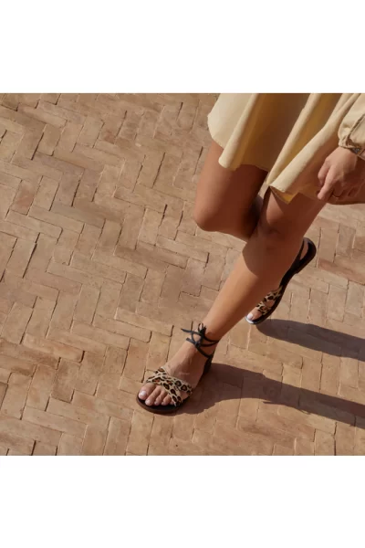 tie strap leopard sandals