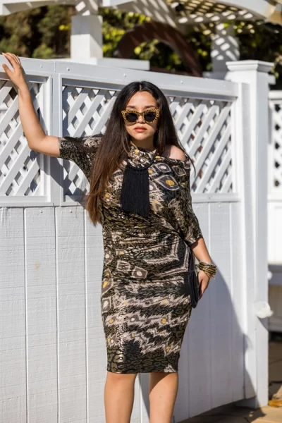 gold leopard peacock angle dress
