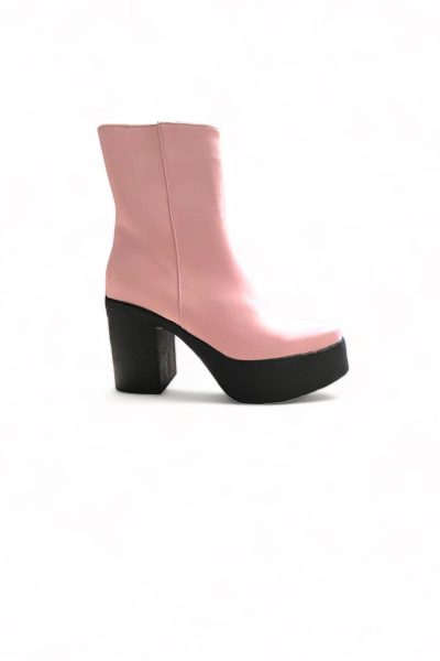 pink vegan leather platform boots