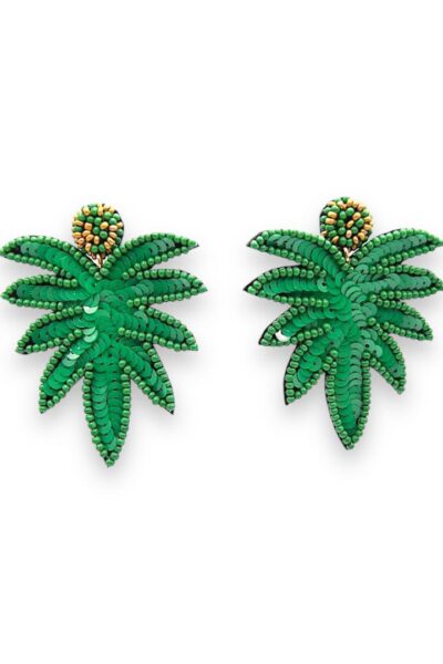 green beads and sequin palm leaf earrings