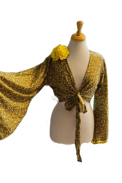 Yellow Patterned Sari Top