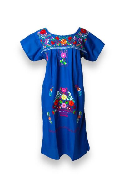 Royal blue mexican embroidered dress